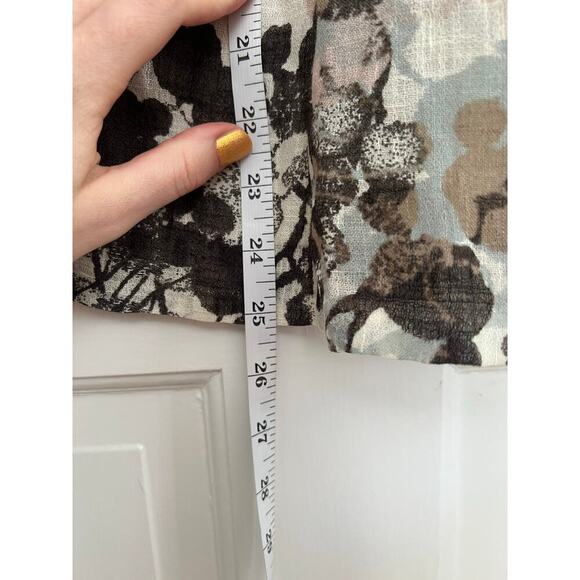 Lafayette 148 Women's 6P Linen Midi Skirt Abstract Floral White Pink Brown Green - Picture 5 of 12